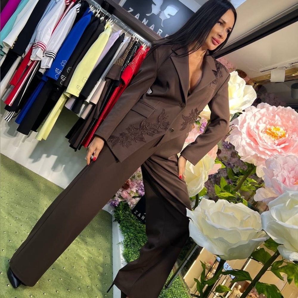 Zanadi Chocolate Brown Embroidered Pantsuit